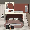 Colorful Kids Room Interior With Bunk Bed Slide Staircase Drawers And Red Wall Decor