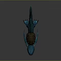 Blue Mythical Creature With Sharp Teeth Bumpy Growth And Fins In Open Mouth Stance