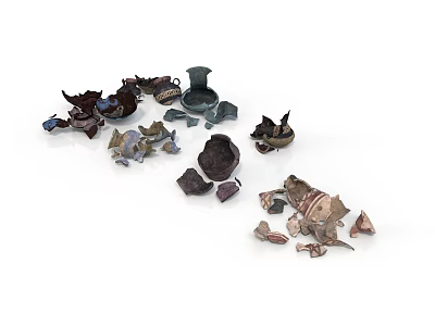 Various Broken Ceramic Sculpture Fragments And Carving Pieces On White Background 3d model
