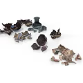 Various Broken Ceramic Sculpture Fragments And Carving Pieces On White Background