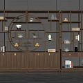 Traditional Chinese Wooden Antique Shelf With Ceramic Vases Books And Decor