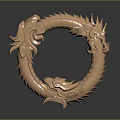 Detailed Golden Dragon Sculpture Showcasing Circular Ring Body And Intricate Features