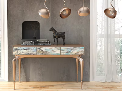 Elegant Modern Entryway Console Table With Metal Legs And Decorative Horse Figurine 3d model