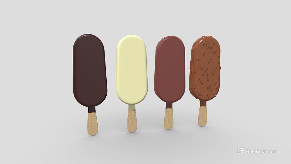 Colorful Assorted Ice Cream Bars On Wooden Sticks With Different Flavors 3d model 