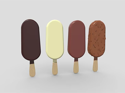 Colorful Assorted Ice Cream Bars On Wooden Sticks With Different Flavors 3d model