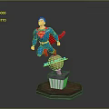 Detailed Superman 3D Action Figure Floating Above Globe With Hexagonal Base