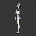Female Character Model In Blue White School Uniform With Camouflage Backpack And Outstretched Arms