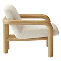 Soft Beige Textured Fabric Accent Chair With Wooden Frame And Curved Armrests