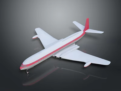 Sleek White Airplane Model with Red Nose Tail on Dark Background 3d model