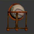 Decorative Globe on Wooden Stand with Red Accents and Blue Trim