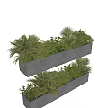 Rectangular Concrete Planters With Mixed Green Potted Plants For Indoor Outdoor Decoration 3d model
