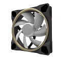 Modern Computer Cooling Fan With Black Frame Yellow Trim And Gray Blades