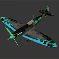 Vintage Propeller Plane With Black Body Blue Flame Patterns And Green Propeller