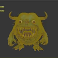 3D Furry Blue Monster Character With Horns Red Eyes Sharp Teeth Claws