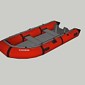 Red Caribo Inflatable Boat With Black Straps Floating On Water Near Mountains