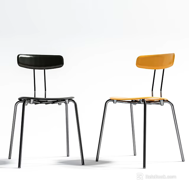 Modern Black and Orange Lounge Chairs with Metal Legs and Stylish Plastic Seats 3d model 