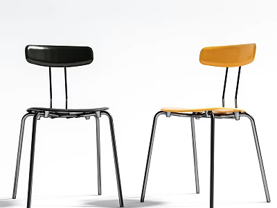 Modern Black and Orange Lounge Chairs with Metal Legs and Stylish Plastic Seats 3d model