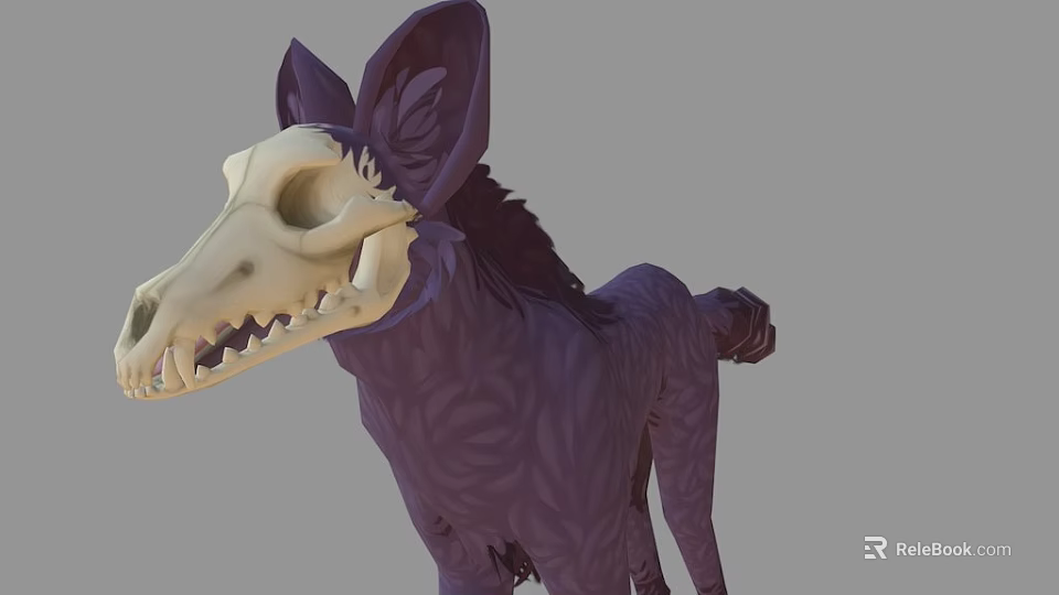 Game and Movie Character With Skull Head Purple Body Feathery Fur And Large Ears 3d model 