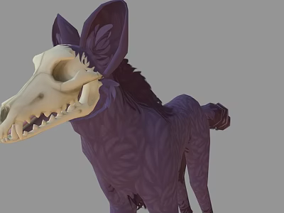 Game and Movie Character With Skull Head Purple Body Feathery Fur And Large Ears 3d model