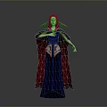 Anime Character With Purple Hair Blue Robe Red Cape And Green Chest Decoration