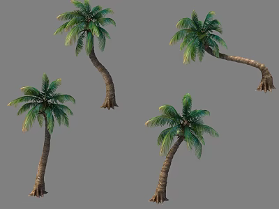 Multiple Palm Trees with Curved Trunks and Green Fronds Displayed on Gray Background 3d model