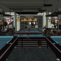 Modern Billiard Room Interior With Multiple Pool Tables And Pendant Lights 3d model