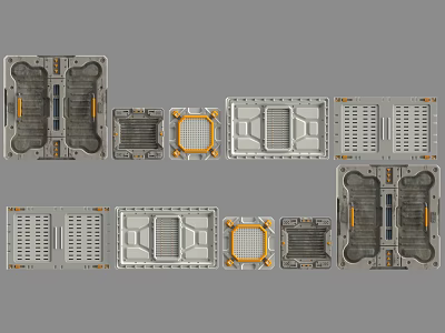 Other Structured Panel Designs With Various Grid Patterns Rectangular Shapes And Orange Accents 3d model