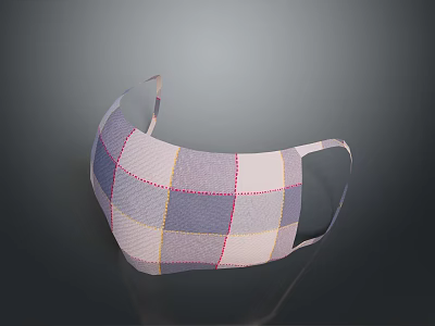 Cloth Face Mask With Plaid Pattern In Purple Pink White And Yellow Colors 3d model