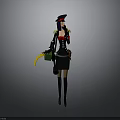 Military Female Character With Black Hat Red Scarf Holding Green Yellow Object And Long Boots