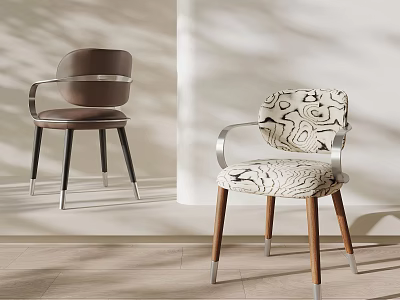 Modern Elegant Dining Chairs With Metal Armrests Wooden Legs And Patterned Seats 3d model