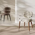 Modern Elegant Dining Chairs With Metal Armrests Wooden Legs And Patterned Seats