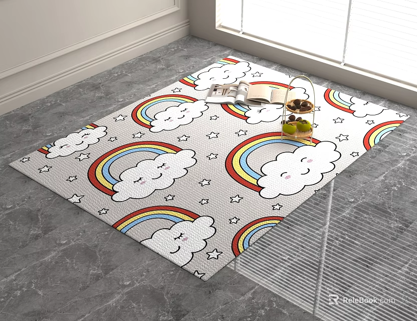 Square Rug With Rainbow Cloud And Star Patterns For Kids Room Decoration 3d model 