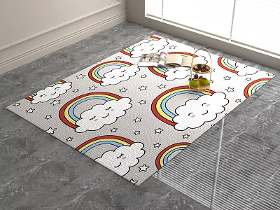 Square Rug With Rainbow Cloud And Star Patterns For Kids Room Decoration 3d model