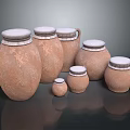 Earth Brown Ceramic Storage Jars With White Lids In Various Sizes For Home Use 3d model