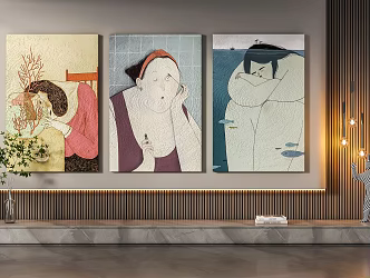 Modern figure painting decorative painting combination 3d model