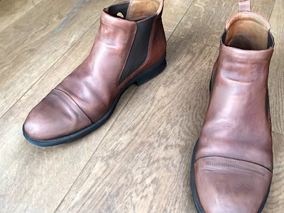Classic Brown Leather Chelsea Boots With Elastic Side On Wooden Floor 3d model