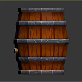 Red Wooden Barrel 3D Model with Gray Metal Hoops and Wooden Staves
