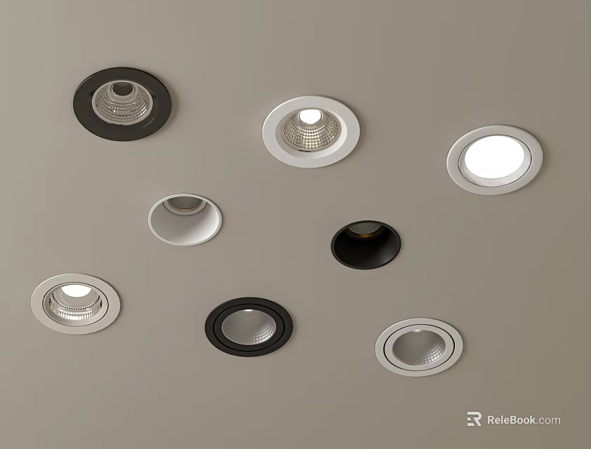 Modern Downlights And Spotlights With Various Designs And Colors For Home Ceiling 3d model 