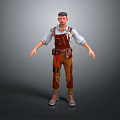 Detailed Game Movie Character 3D Model With White Shirt Brown Overalls And Tool Belt