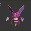 Colorful 3D Bee Model With Yellow Black Striped Body Red Eyes Blue Wings White Claws