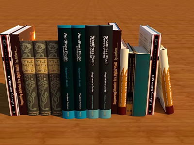 Colorful Books Collection With Spine Text Neatly Arranged On Wooden Table 3d model