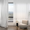 Modern Cream Curtain Window Screen Lazy Sofa 3d model