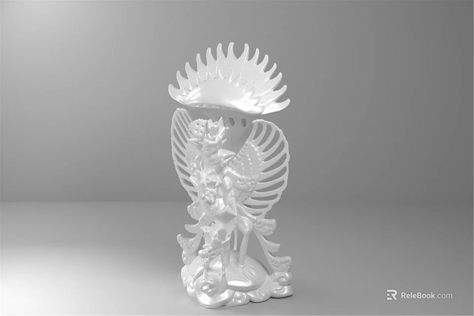 White Decorative Ornament Set With Intricate Feather Design For Home Decor 3d model 