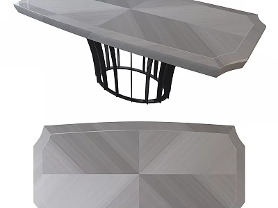 Modern Geometric Design Dining Table With Gray Tabletop And Black Metal Base 3d model