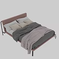 Stylish Pink Double Bed Frame With Beige Pillows Gray Comforter And Throw Blanket 3d model