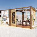 Chinese Style Exhibition Pavilion With Wooden Structure Glass Walls And Display Elements