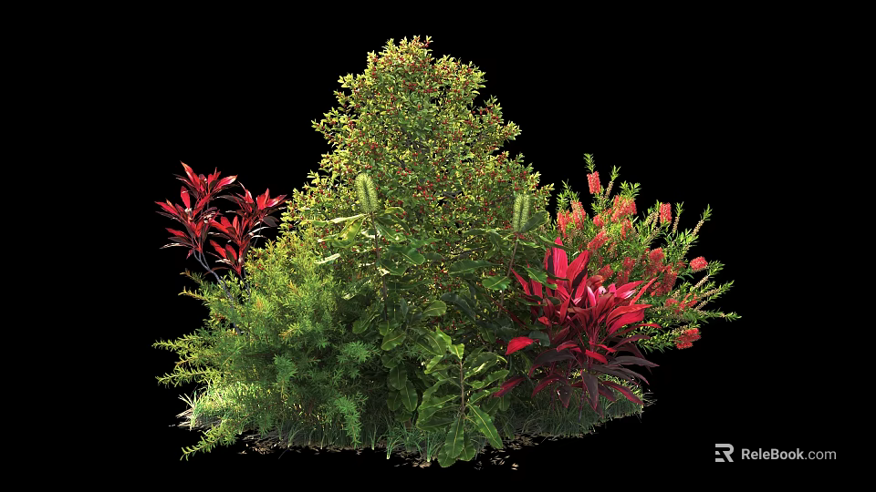 Lush Mixed Garden Shrubs With Green And Red Foliage For Landscaping 3d model 