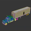 Blue Semi Truck With White Cargo Trailer And Reflective Surface