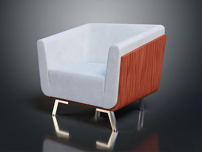 Modern Single Sofa With Gray Fabric Cushion Wooden Side Frame And Metal Legs Design 3d model