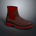 Brown Leather Chelsea Boots With Red Elastic Side And Red Textured Sole